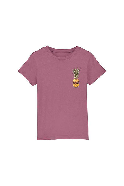 Purple Kids Cool Pineapple Crew Neck T-Shirt, 100% organic cotton, for girls & for boys 