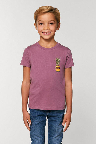 Purple Kids Cool Pineapple Crew Neck T-Shirt, 100% organic cotton, for girls & for boys 