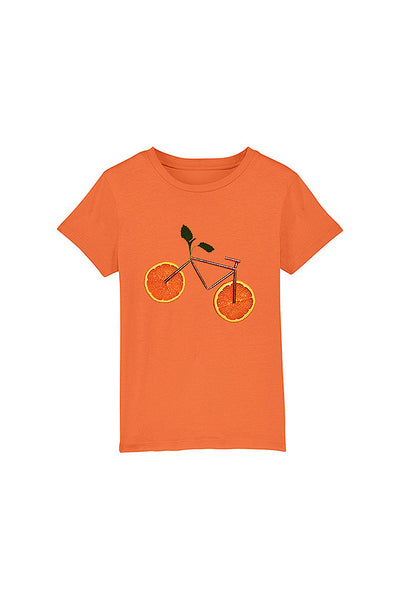 Orange Kids Orange Bicycle Graphic T-Shirt, 100% organic cotton, for girls & for boys 