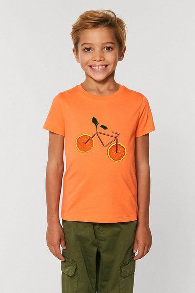 Orange Kids Orange Bicycle Graphic T-Shirt, 100% organic cotton, for girls & for boys 