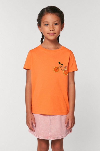 Orange Kids Orange Bicycle Crew Neck T-Shirt, 100% organic cotton, for girls & for boys 