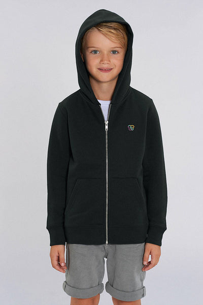 Black Kids Zip Hoodie Cool Back Print, Medium-weight, from organic cotton blend, for girls & for boys 