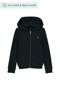 Black Kids Embroidered Logo Zip Hoodie, Medium-weight, from organic cotton blend, for girls & for boys 