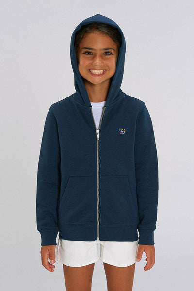 Navy Kids Embroidered Logo Zip Hoodie, Medium-weight, from organic cotton blend, for girls & for boys 