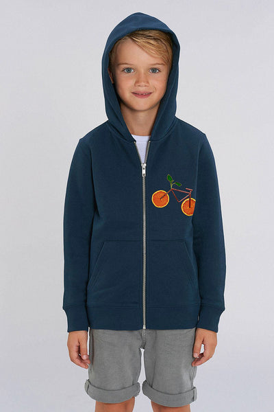 Navy Kids Orange Bicycle Zip Up Hoodie, Medium-weight, from organic cotton blend, for girls & for boys 