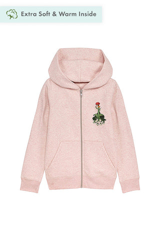 Light Pink Girls Cute Floral Zip Up Hoodie, Medium-weight, from organic cotton blend