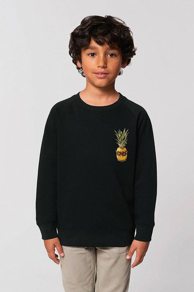 Black Kids Cool Pineapple Sweatshirt, Medium-weight, from organic cotton blend, for girls & for boys 