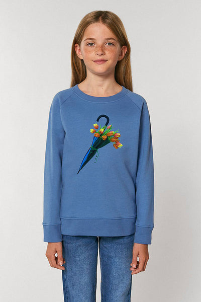 Blue Kids Blooming Umbrella Sweatshirt, Medium-weight, from organic cotton blend, for girls & for boys 