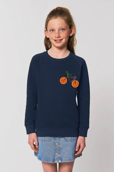 Navy Kids Orange Bicycle Sweatshirt, Medium-weight, from organic cotton blend, for girls & for boys 