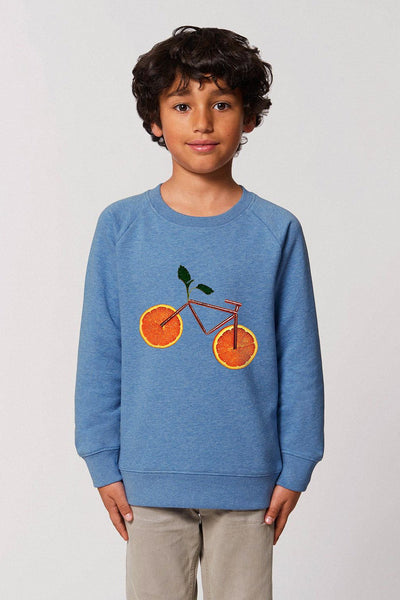 Blue Kids Orange Bicycle Graphic Sweatshirt, Medium-weight, from organic cotton blend, for girls & for boys 