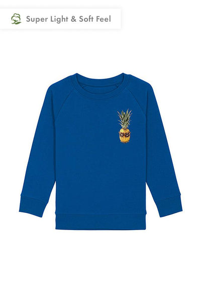 Blue Kids Cool Pineapple Sweatshirt, Medium-weight, from organic cotton blend, for girls & for boys 