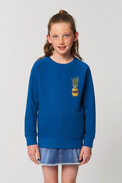 Blue Kids Cool Pineapple Sweatshirt, Medium-weight, from organic cotton blend, for girls & for boys 