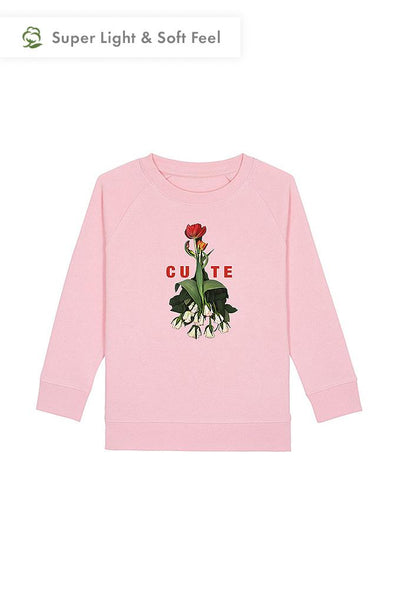 Cotton Pink Girls Cute Floral Sweatshirt, Medium-weight, from organic cotton blend