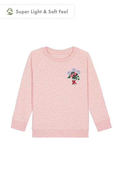 Light Pink Girls Donut Flowers Sweatshirt, Medium-weight, from organic cotton blend