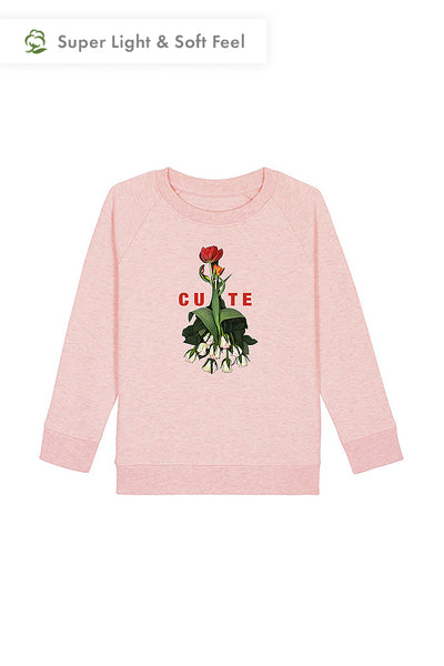 Light Pink Girls Cute Floral Sweatshirt, Medium-weight, from organic cotton blend
