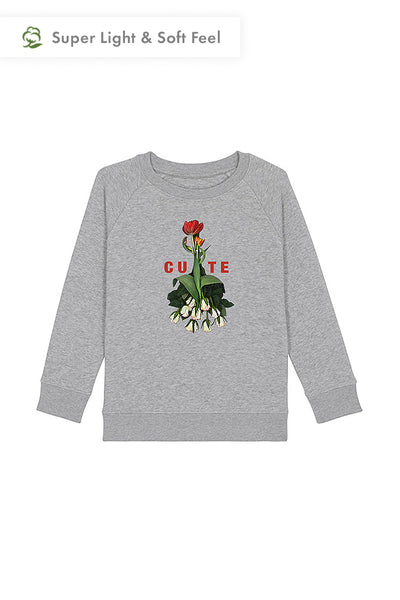 Grey Girls Cute Floral Sweatshirt, Medium-weight, from organic cotton blend