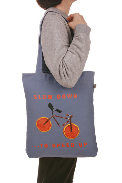 Organic Cotton Tote Bag with Orange Bicycle print