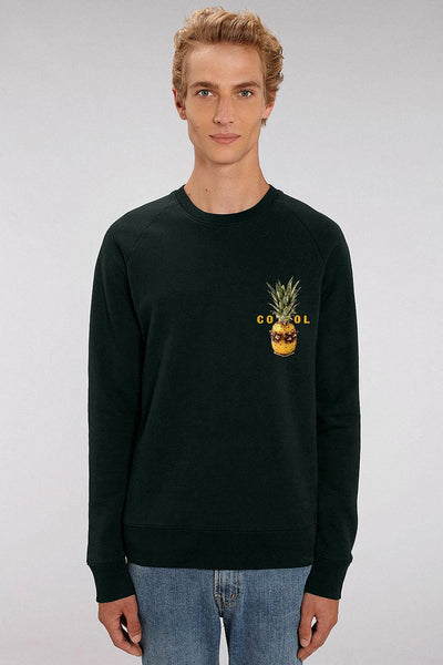 Black Men Cool Pineapple Printed Sweatshirt, Medium-weight, from organic cotton blend