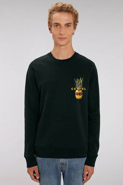 Black Men Cool Pineapple Printed Sweatshirt, Medium-weight, from organic cotton blend