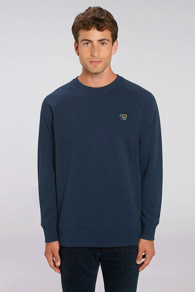 Navy Men Embroidered Logo Sweatshirt, Medium-weight, from organic cotton blend