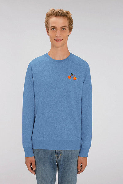 Blue Men Orange Bicycle Sweatshirt, Medium-weight, from organic cotton blend
