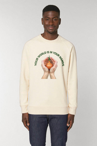 Beige Men Your World Graphic Sweatshirt, Medium-weight, from organic cotton blend