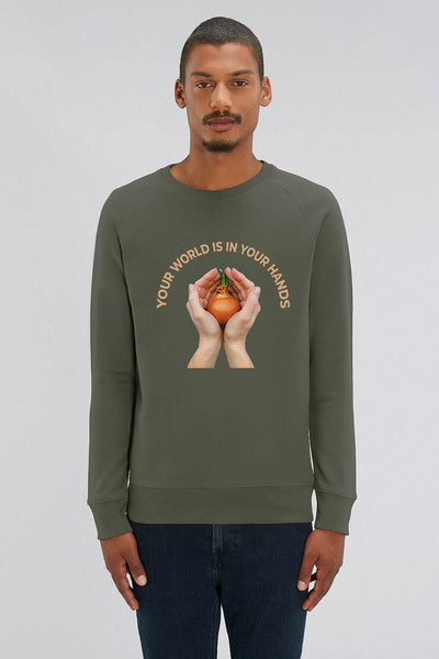 Khaki Men Your World Graphic Sweatshirt, Medium-weight, from organic cotton blend