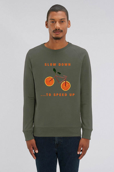Khaki Men Orange Bicycle Graphic Sweatshirt, Medium-weight, from organic cotton blend