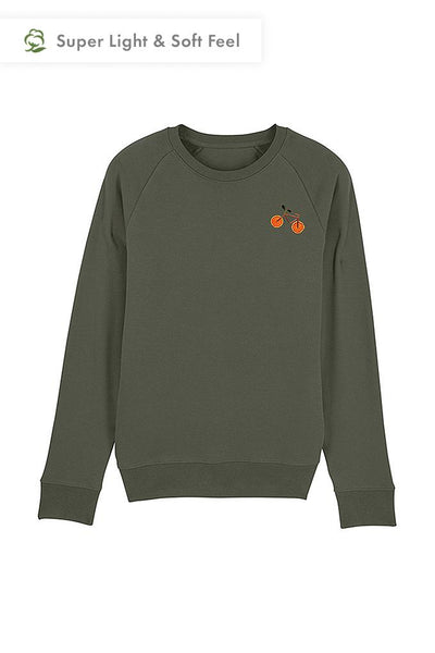Khaki Men Orange Bicycle Sweatshirt, Medium-weight, from organic cotton blend