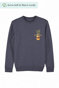 Dark Blue Cool Pineapple Printed Sweatshirt, Heavyweight, from organic cotton blend, Unisex, for Women & for Men 