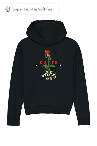 Black Women Cute Floral Graphic Hoodie, Medium-weight, from organic cotton blend