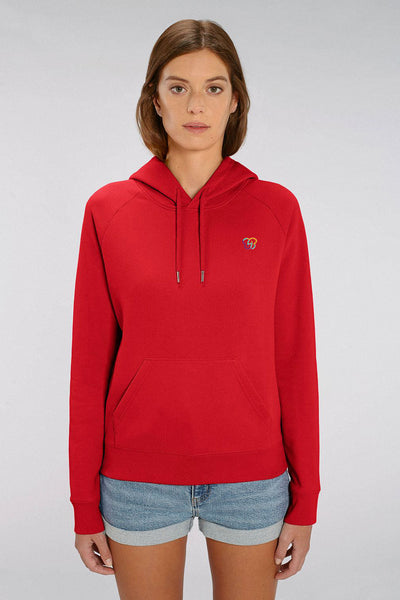 Red Women Embroidered Logo Hoodie, Medium-weight, from organic cotton blend