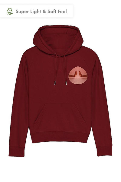 Burgundy Women Two Hands Printed Hoodie, Medium-weight, from organic cotton blend