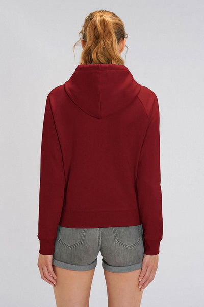 Burgundy Women Two Hands Printed Hoodie, Medium-weight, from organic cotton blend