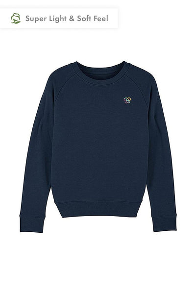 Navy Women Embroidered Logo Sweatshirt, Medium-weight, from organic cotton blend