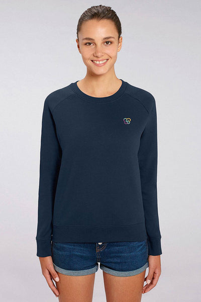 Navy Women Embroidered Logo Sweatshirt, Medium-weight, from organic cotton blend