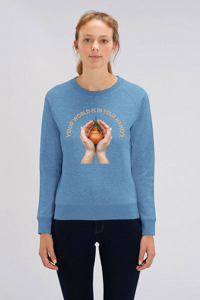 Blue Women Your World Graphic Sweatshirt, Medium-weight, from organic cotton blend