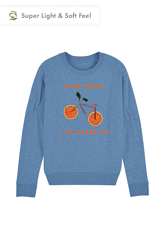 Blue Women Orange Bike Graphic Sweatshirt, Medium-weight, from organic cotton blend