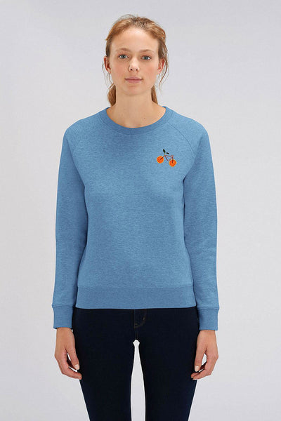 Blue Women Orange Bicycle Sweatshirt, Medium-weight, from organic cotton blend