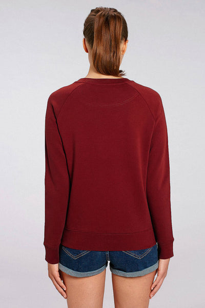 Burgundy Women Love More Graphic Sweatshirt, Medium-weight, from organic cotton blend