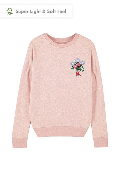 Light Pink Women Donut Flowers Print Sweatshirt, Medium-weight, from organic cotton blend