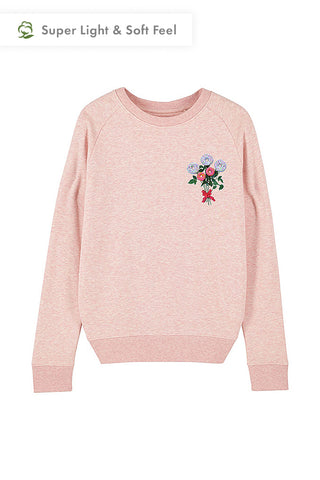 Light Pink Women Donut Flowers Print Sweatshirt, Medium-weight, from organic cotton blend