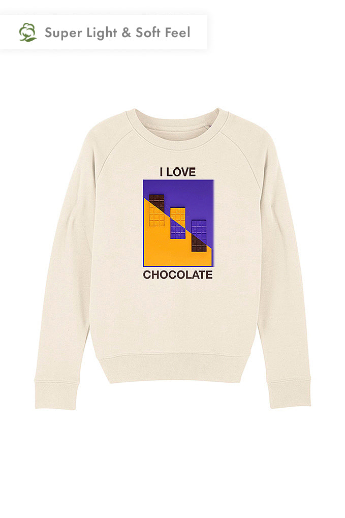 Beige Women Chocolate Love Sweatshirt, Medium-weight, from organic cotton blend