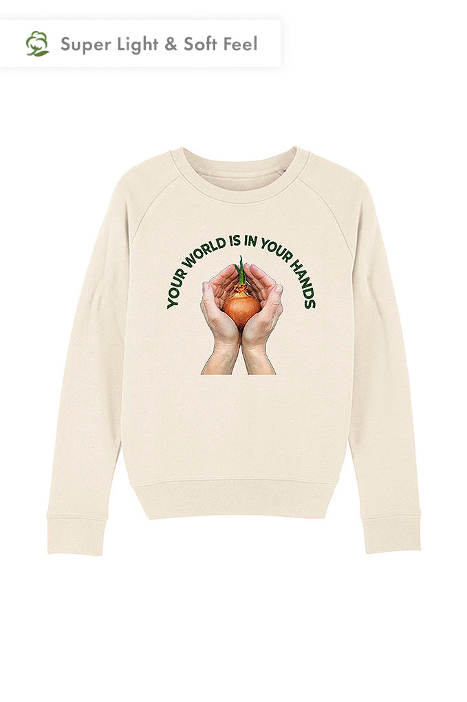 Beige Women Your World Graphic Sweatshirt, Medium-weight, from organic cotton blend
