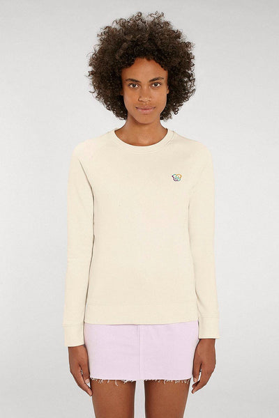 Beige Women Embroidered Logo Sweatshirt, Medium-weight, from organic cotton blend