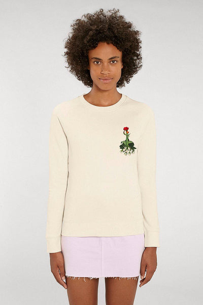 Beige Women Floral Sweatshirt, Medium-weight, from organic cotton blend