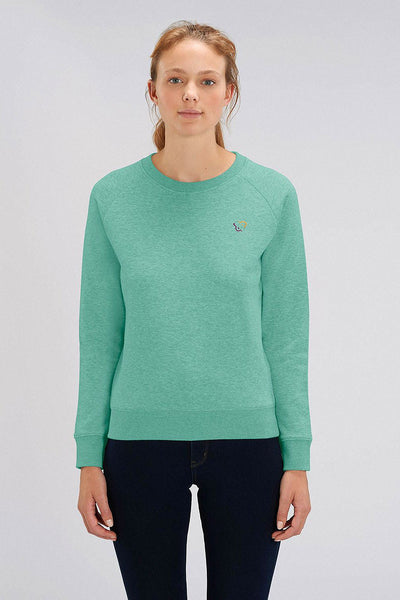 Mint green Women Embroidered Logo Sweatshirt, Medium-weight, from organic cotton blend