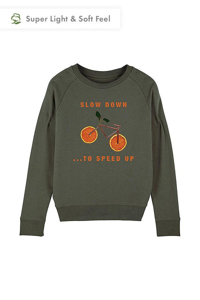 Khaki Women Orange Bike Graphic Sweatshirt, Medium-weight, from organic cotton blend