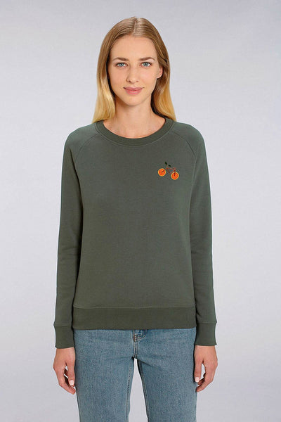 Khaki Women Orange Bicycle Sweatshirt, Medium-weight, from organic cotton blend